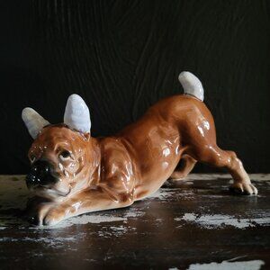 Vintage Lefton Porcelain Boxer Dog Figurine With Bandaged Ears and Tail